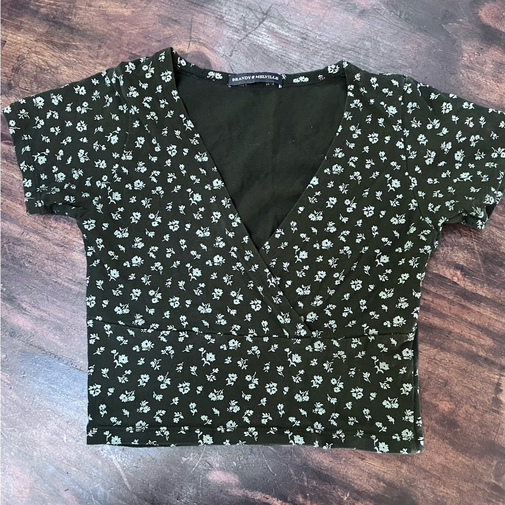 Brandy Melville Dark Green Floral Wrap Crop Top